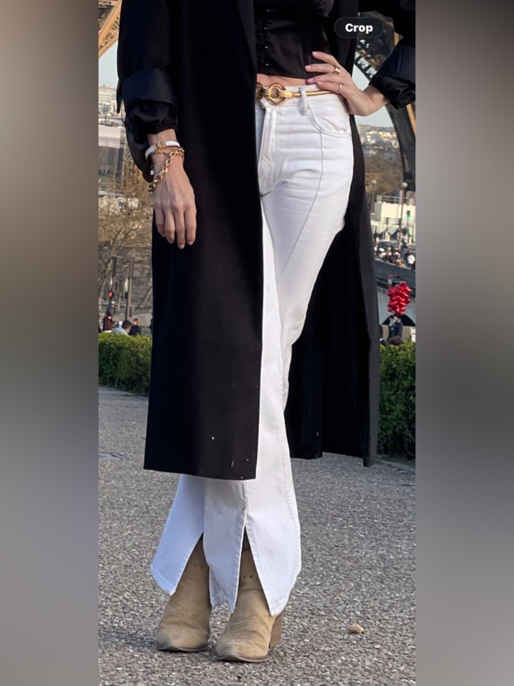 🎬🪄ZARA Creamy White Denim Pants, slit front seam straight leg, cuuuute